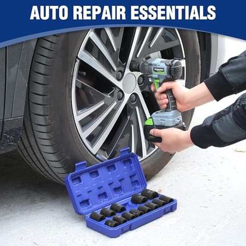 14PCS 1/2” Drive Shallow Impact Socket Set, Metric Cr-V Steel, 6-Point with Case
