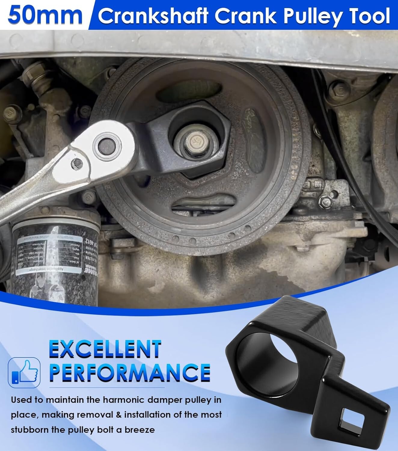 50mm Crankshaft Crank Pulley Removal Wrench Holder Tool For Honda Acura Engines