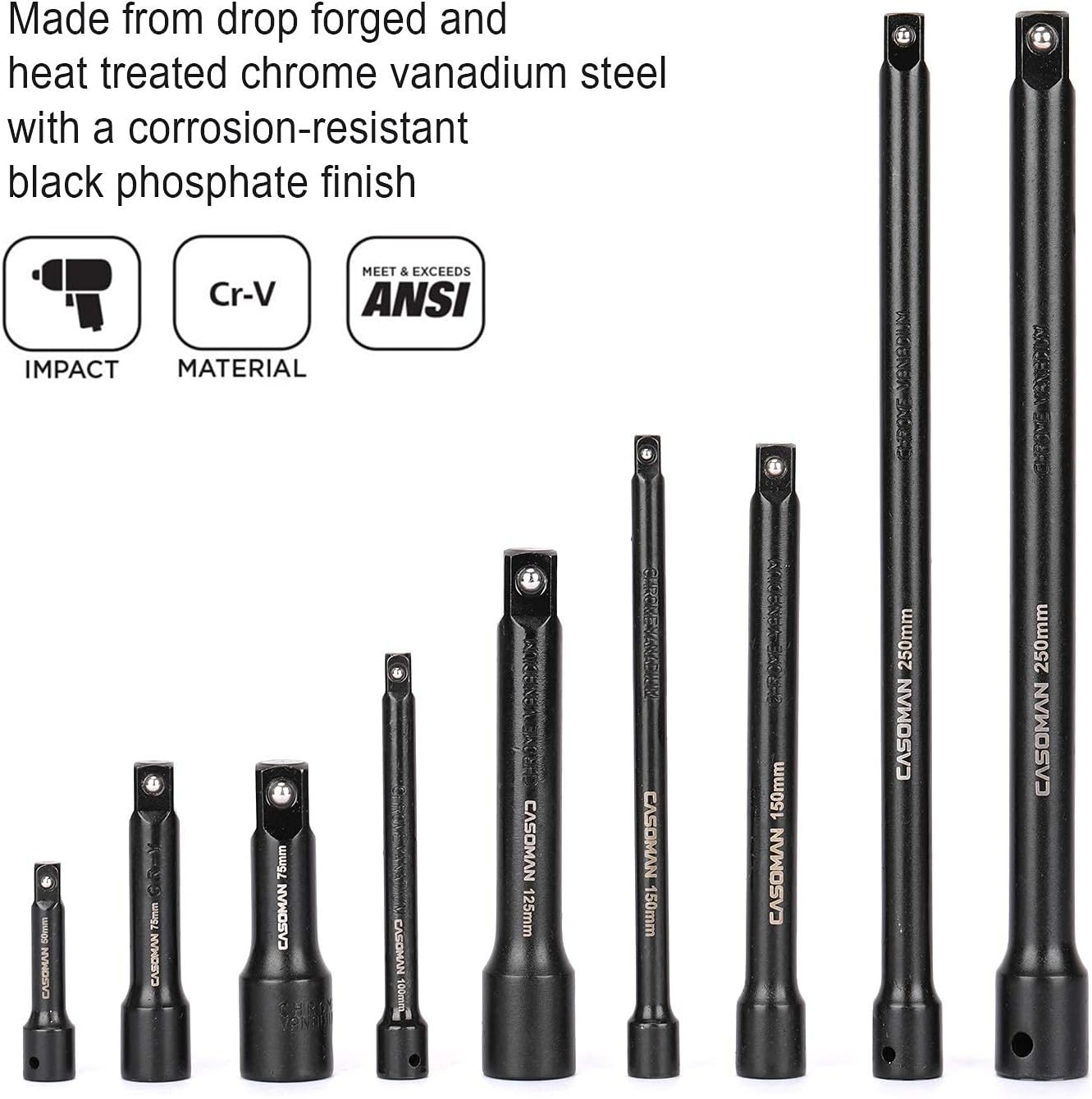 9-Piece Extension Bar Set for 1/4, 3/8 and 1/2 Drive Sockets with Carrying Case