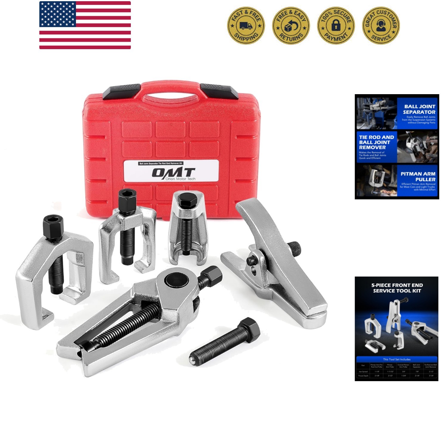 OMT 5-in-1 , Pitman Arm Puller, Tie Rod End Tool Set for Front End Service, S…