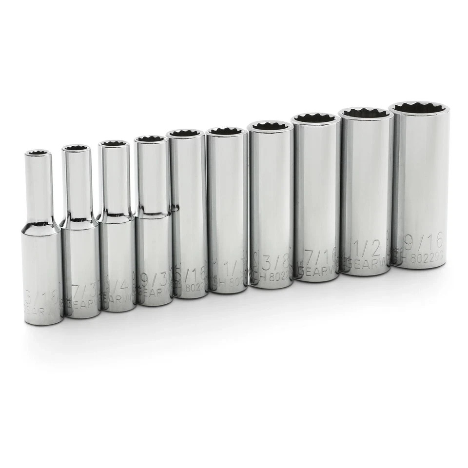 10 Pc. 1/4″ Drive 12 Pt. Deep Socket Set, SAE