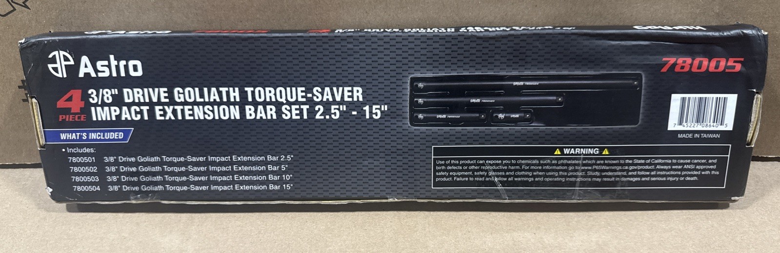 Astro 4pc 3/8” Drive Goliath Torque-Saver Impact Extension Bar Set 2-1/2” – 15”
