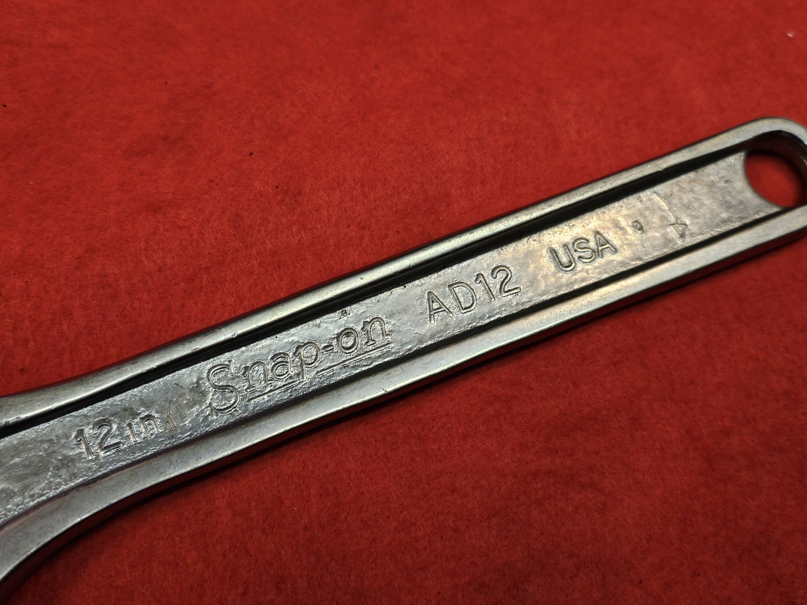 Vintage Snap-On Tools 12″ 300mm Adjustable Wrench Original AD12 USA *RARE*