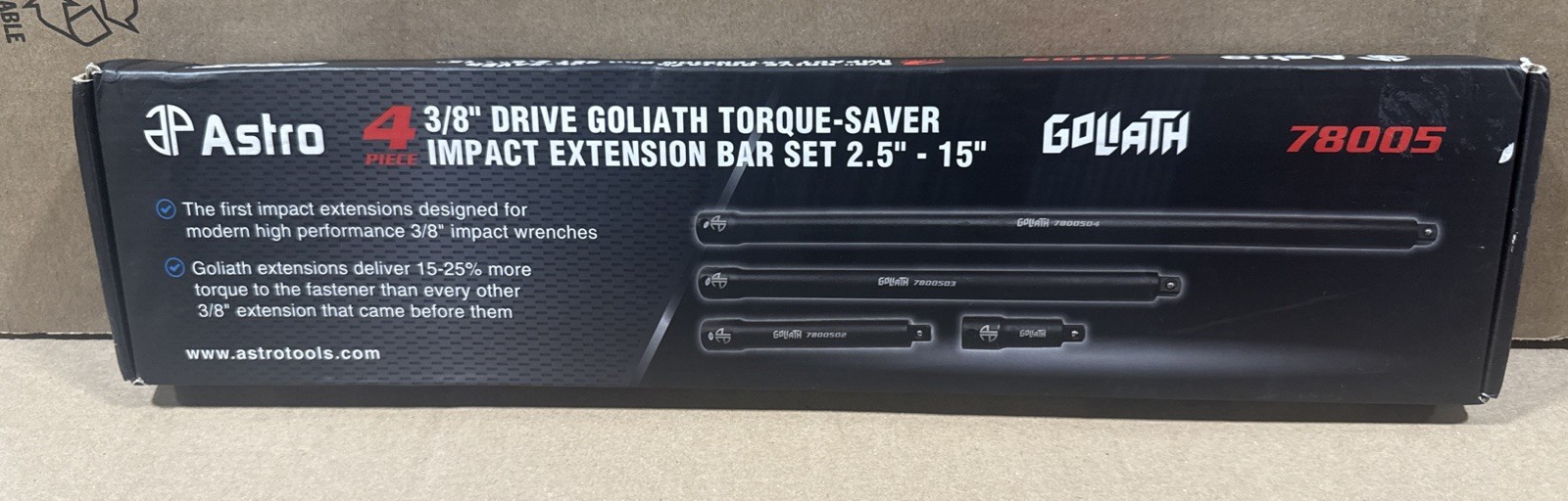 Astro 4pc 3/8” Drive Goliath Torque-Saver Impact Extension Bar Set 2-1/2” – 15”