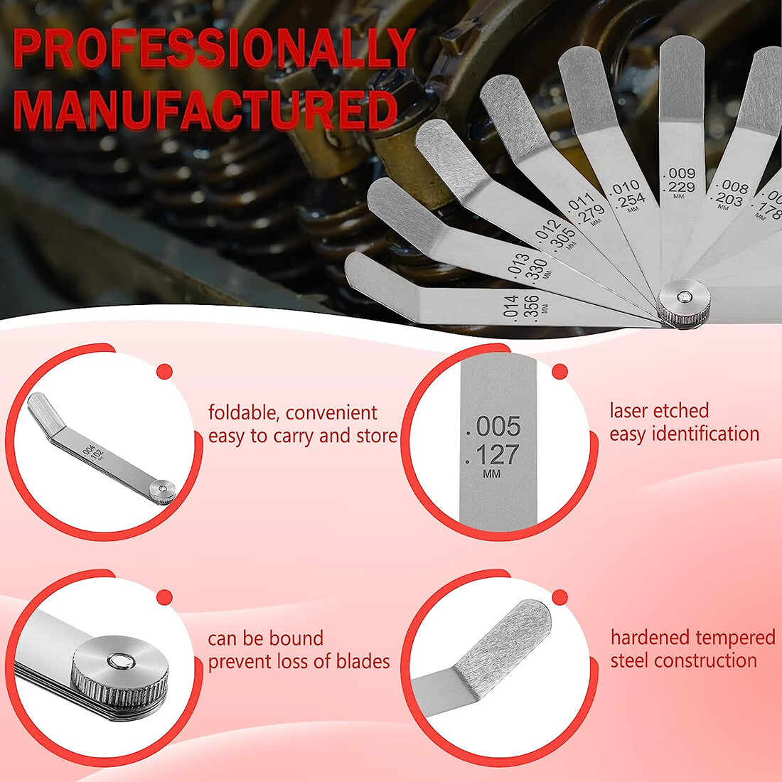A308 Offset Valve Tappet Gauge 11-Blade Feeler Gauge Kit Sizes 0.004″ to 0.014″