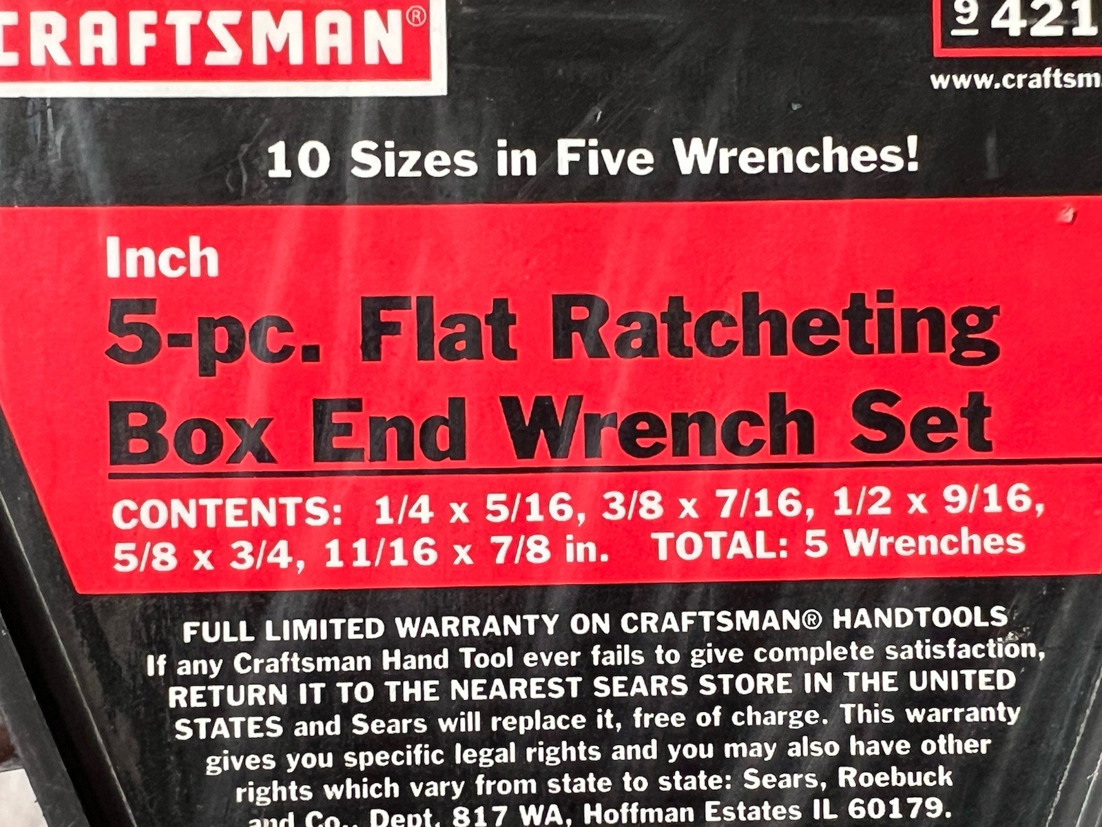 CRAFTSMAN 42160 5-Piece Flat Ratcheting Box End Set ( 10 Sizes in 5 Wrenches )