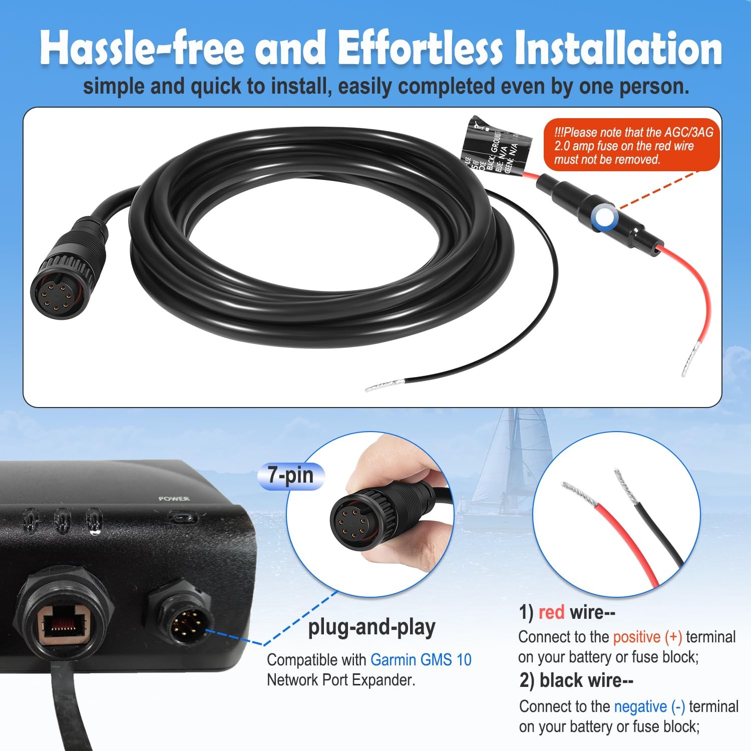 For Garmin GMS 10 Network Port Expander 010-10553-00 Power Cable 7-Pin Cord
