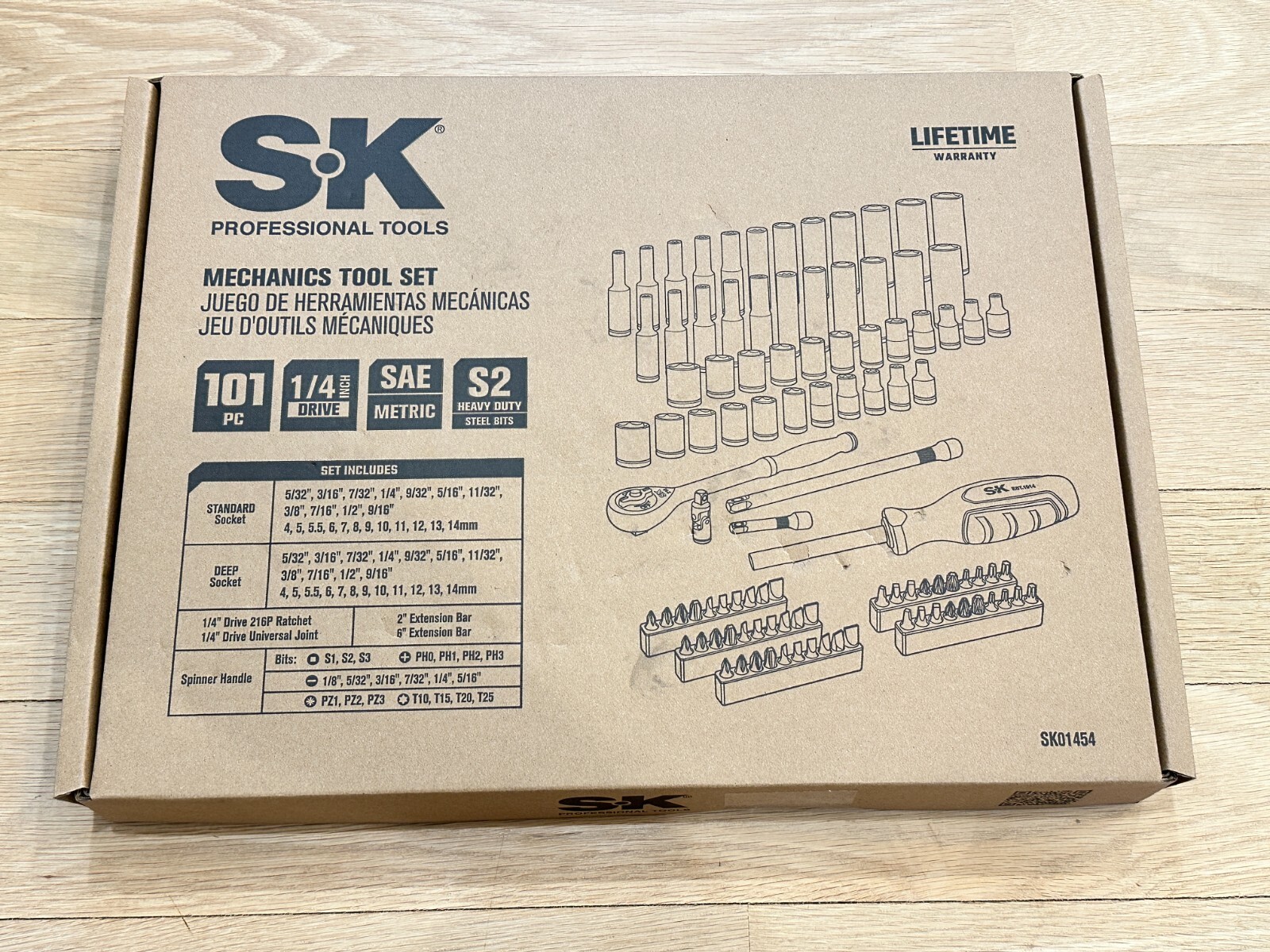 NEW SK Professional Tools 101pc 1/4 Drive SAE Metric Service Socket Bit Set FOAM