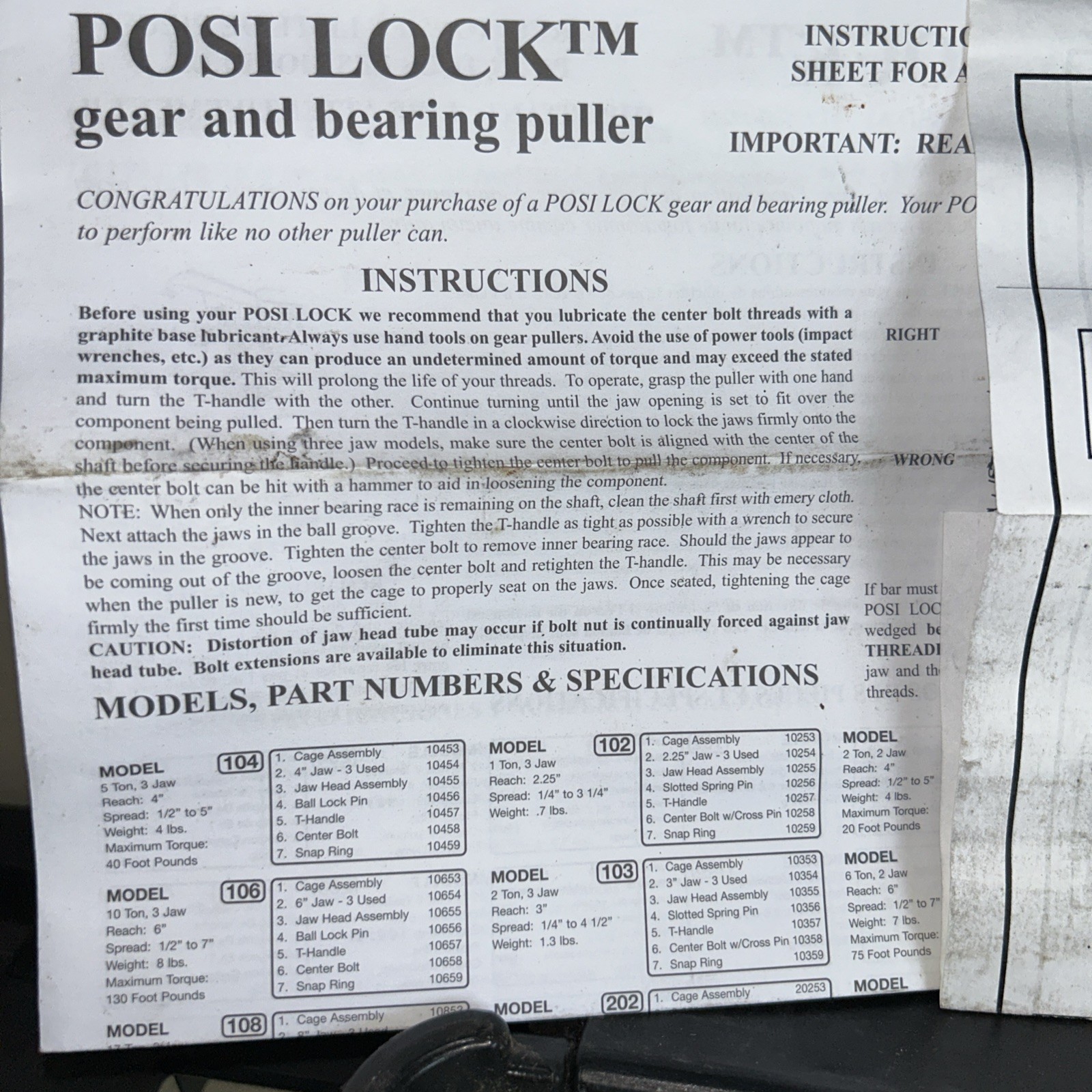 Posi Lock 104 Gear & Bearing Puller with Adapters Set USA MADE!! Carrying Case