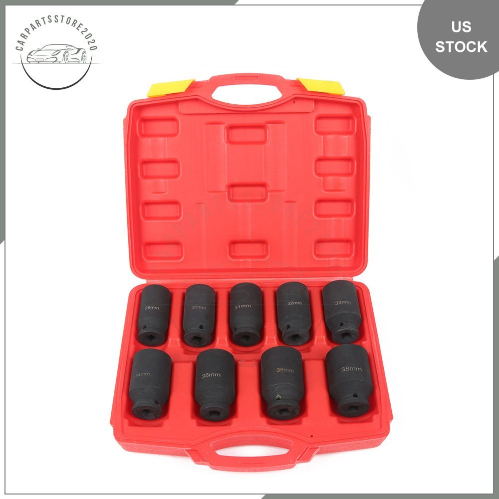 9 Pieces/Set Deep Impact Axle Hub Nut Socket Set 1/2″ Drive 29-38mm