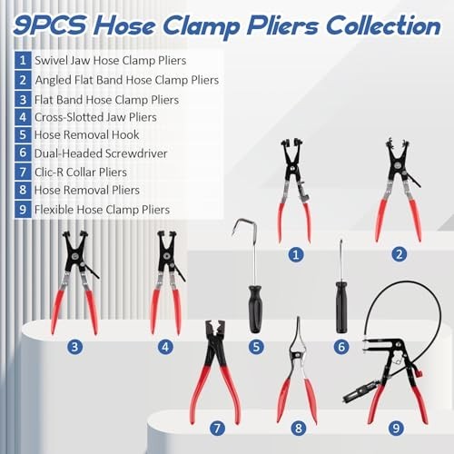 9PCS Hose Clamp Pliers Set Automotive Removal Tool Coolant Radiator Heater