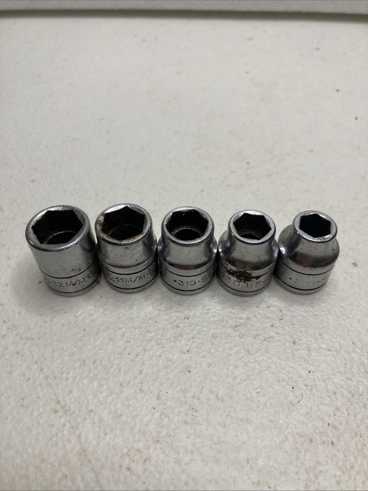 Vintage SK 308-312 Standard Sockets 3/8 Drive 6 Point. 8mm-12mm. -ST