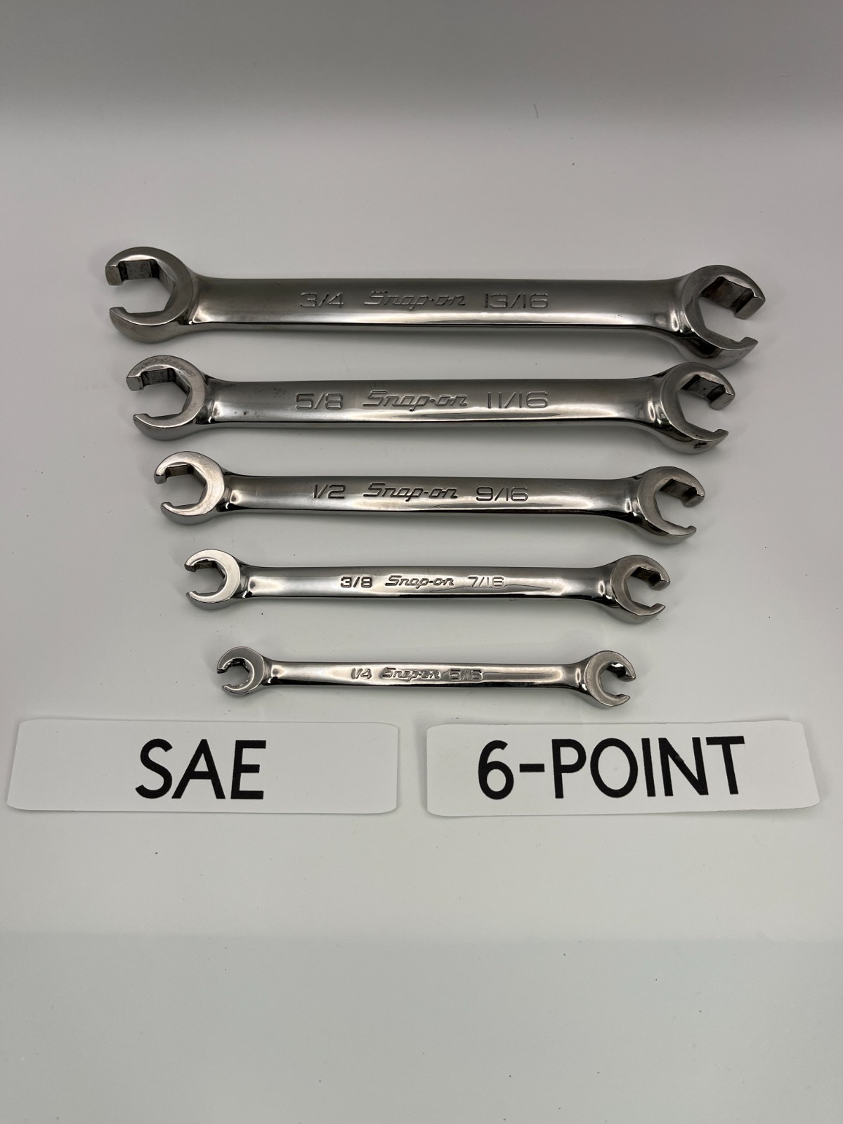 Snap On SAE Double End Flare Nut Wrench Set 6-Point 5pc 1/4″–13/16″ RXFS605B USA
