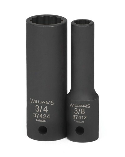1/2″ Drive Deep Impact Sockets,12 Point, SAE, Black Industrial Finish, Williams