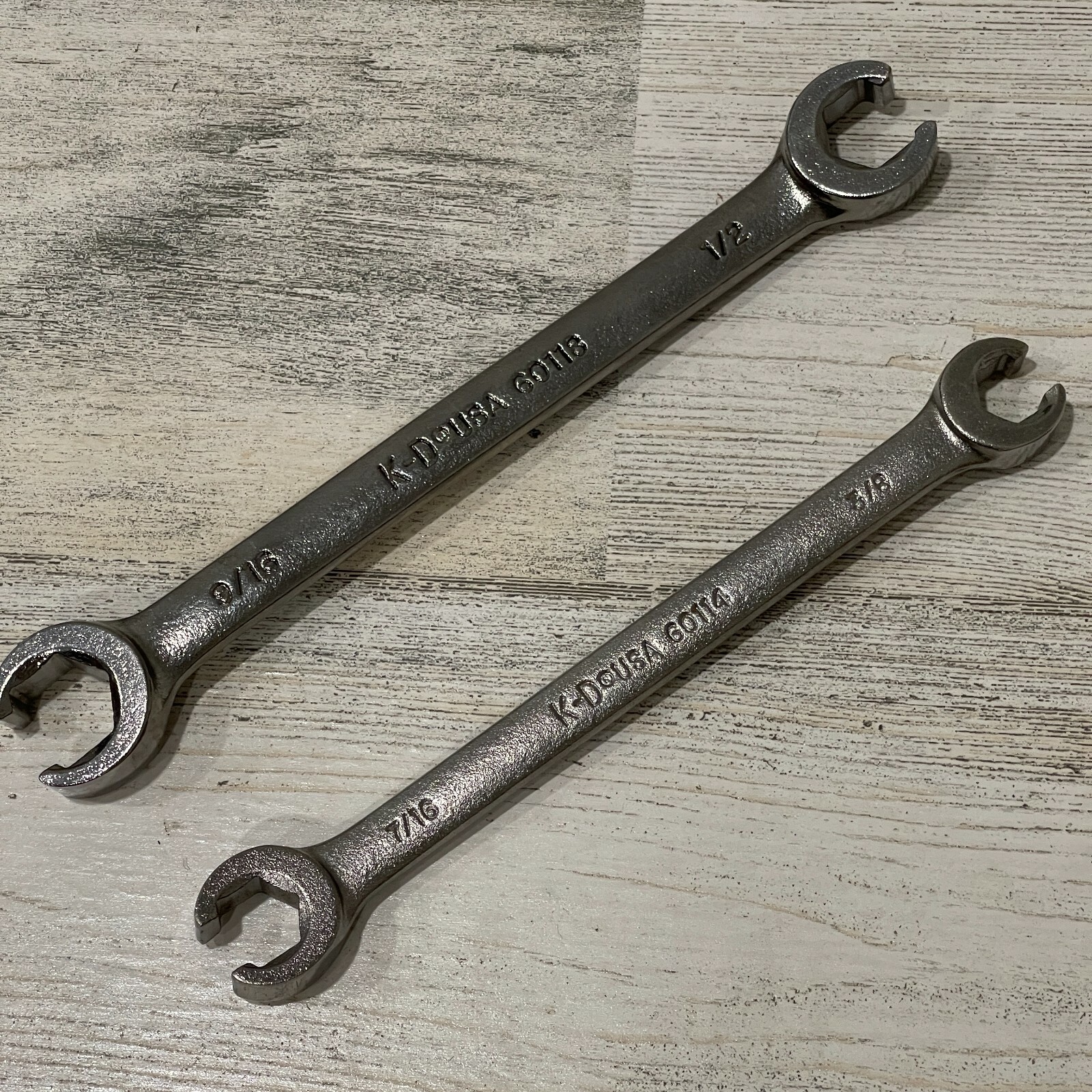 KD Tools 60114 & 60118 7/16 x 3/8 & 9/16 x 1/2 Open End Wrench 6 Pt USA Set of 2