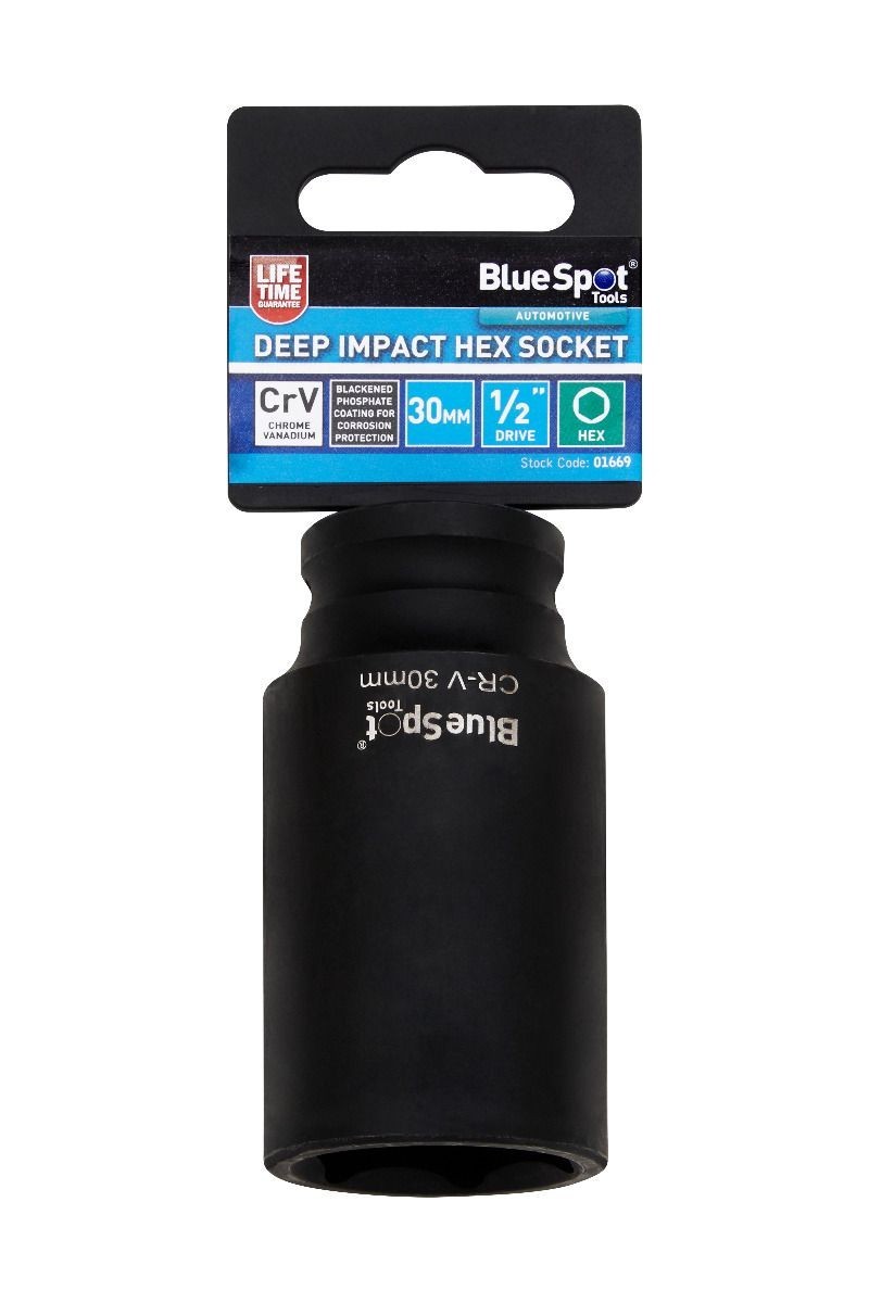 BlueSpot 30mm Deep Impact Socket 1/2 Drive 6 Point Heavy Duty Lifetime Guarantee
