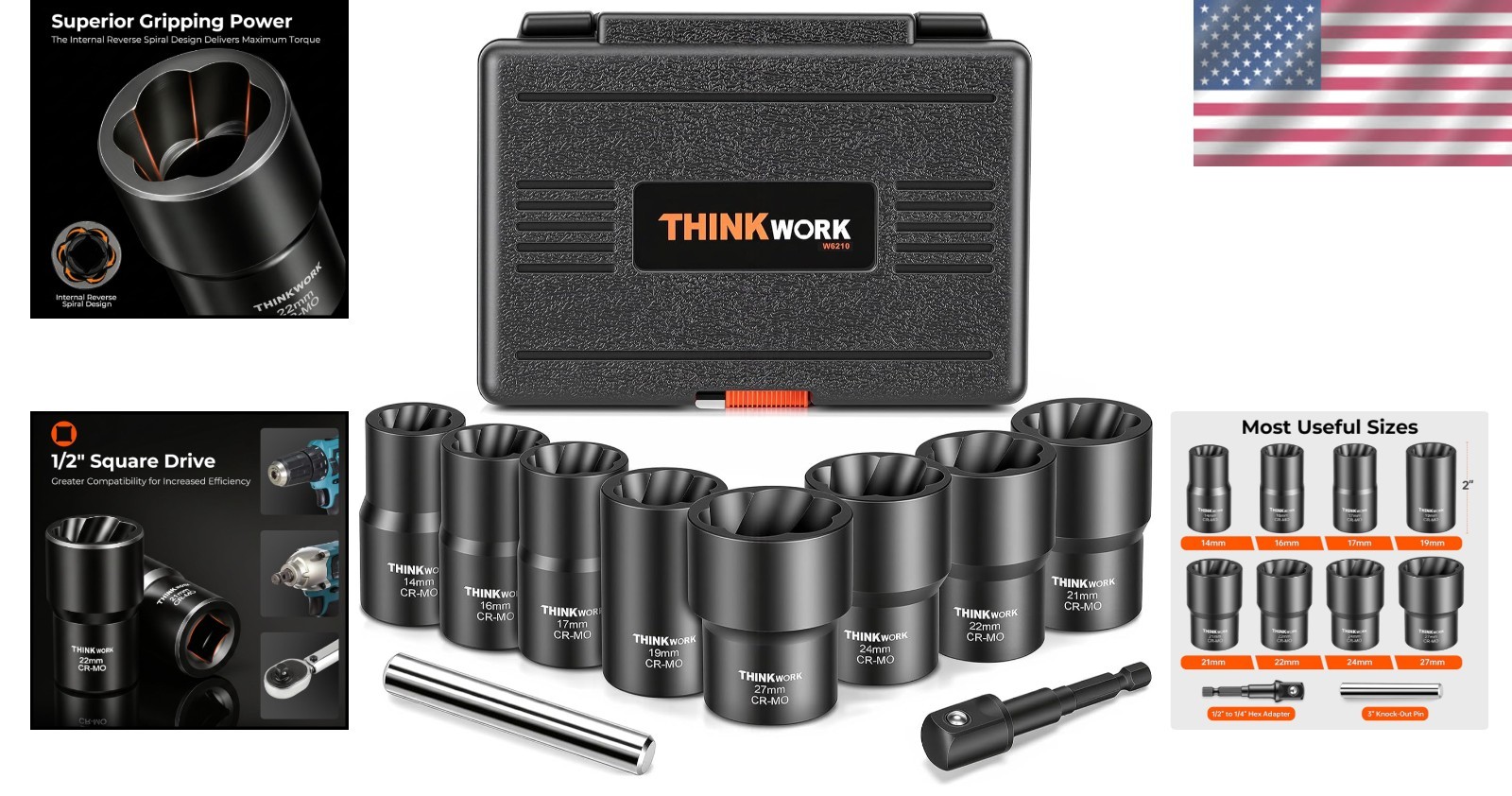 Frozen Bolt Extractor Tool Set – 10 Pieces Lug Nut Remover