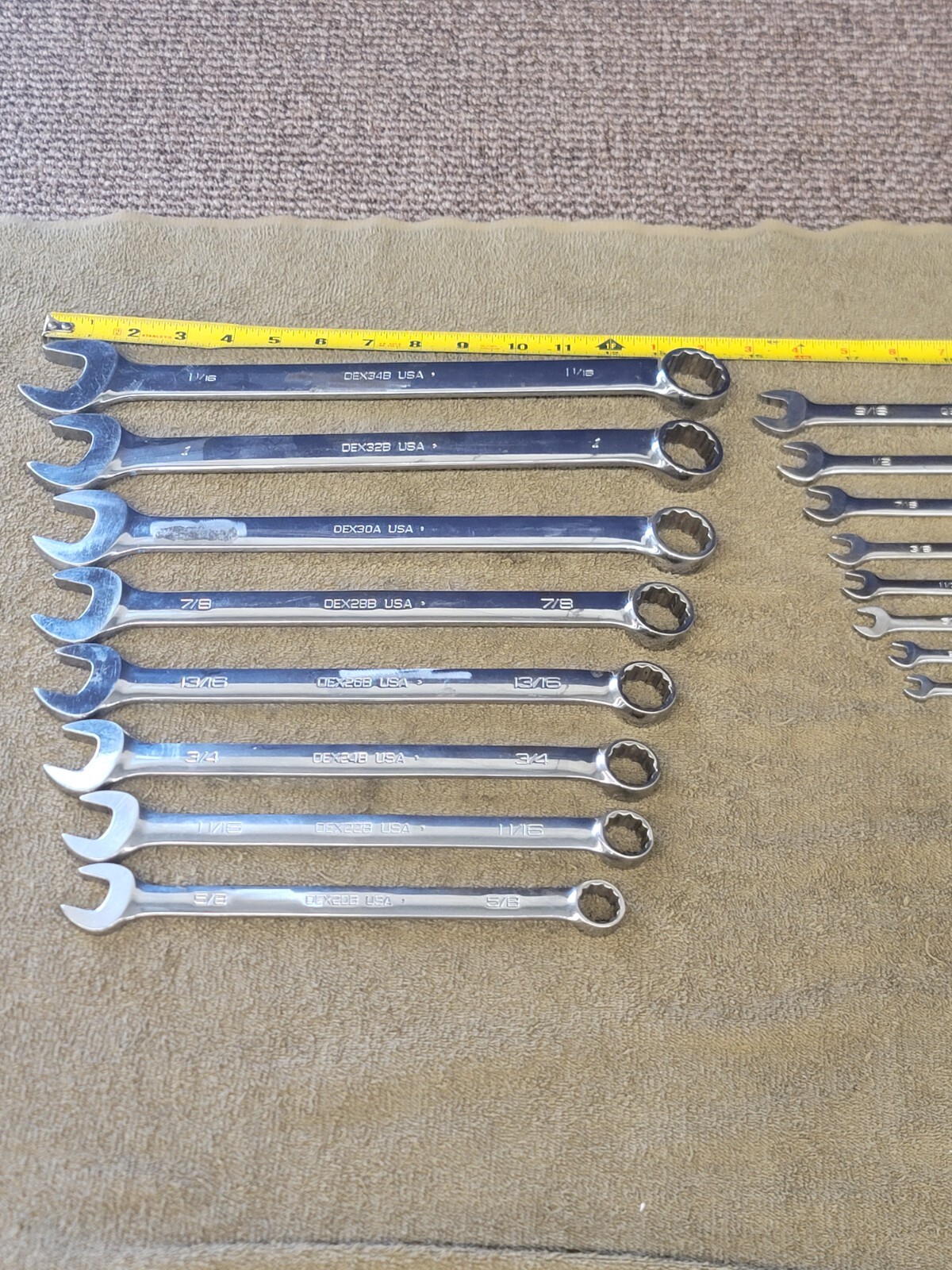 Snap on OEX Combination Wrench Set Sae 1-1/16 1 15/16 7/8 13/16 3/4 9/16 3/8 1/4