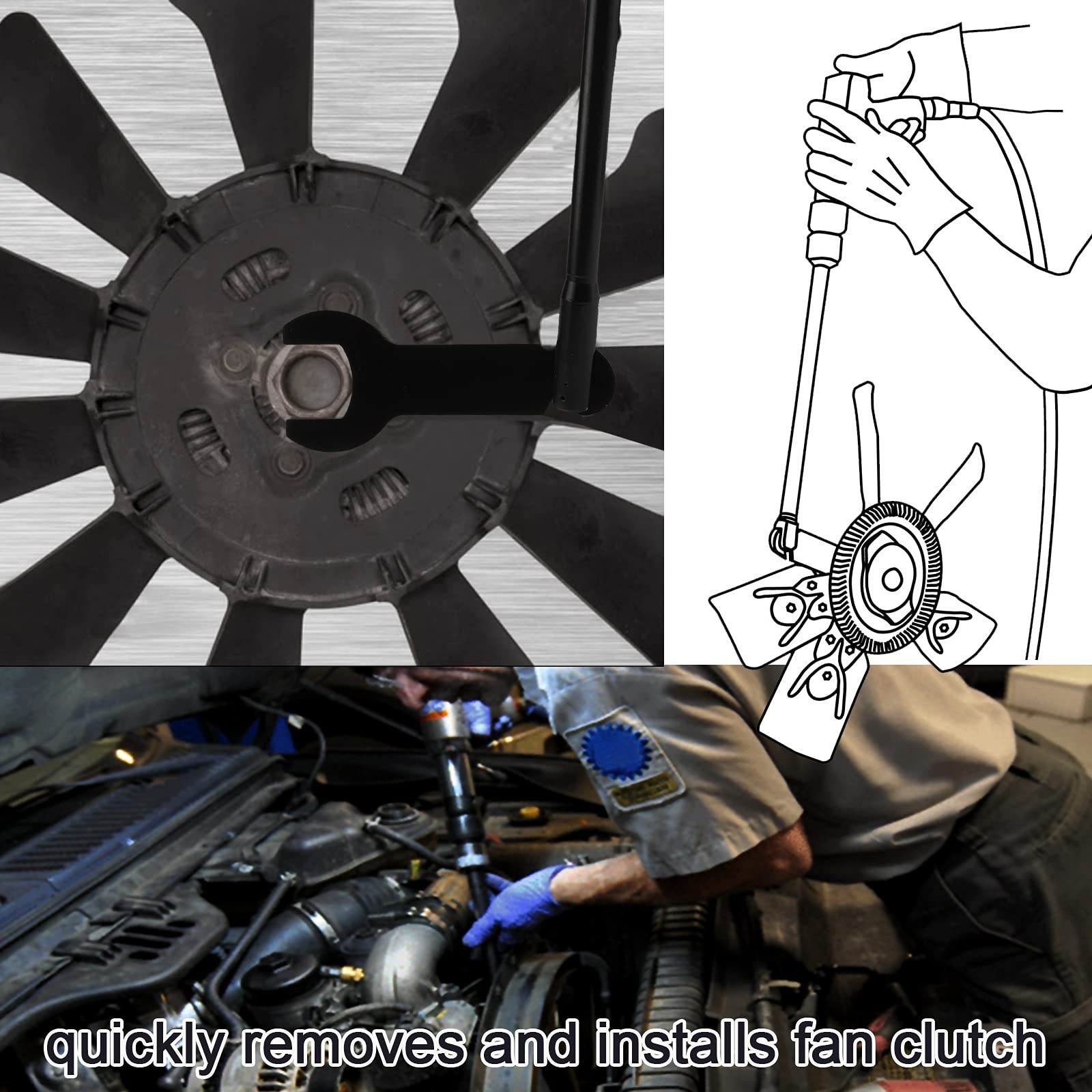 8PCS Pneumatic Fan Clutch Wrench Tool Kit – Auto Repair Spanner for Ford, GM, Je
