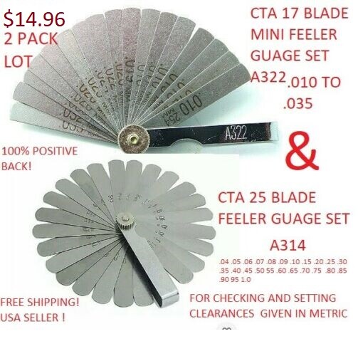 Feeler Gauge CTA 25 Blade Set A314 and 17 Blade Mini A322 2 Packs Lot