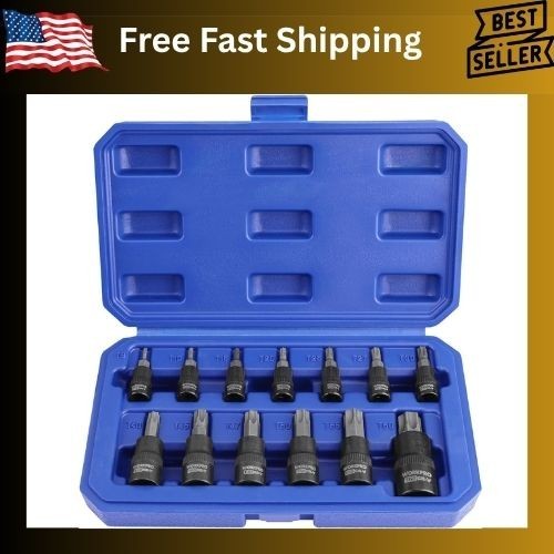 WORKPRO 13PC Torx Bit Socket Set 1/4″ 3/8″ 1/2 Drive Hex Allen Socket Set T8-T60