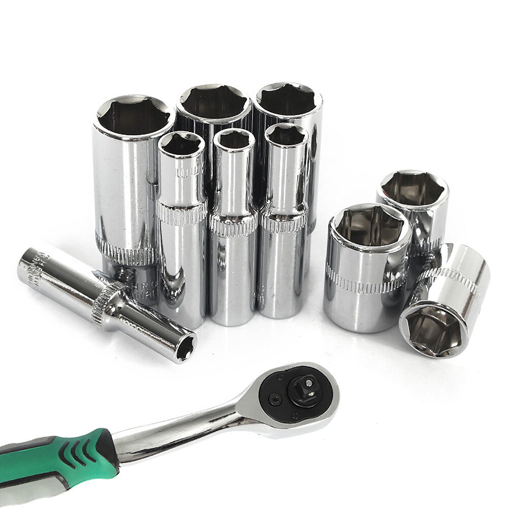 1/4″ Socket Deep Drive Ratchet Deep Hex Sockets CR-V Steel Long Reach 4mm-14mm