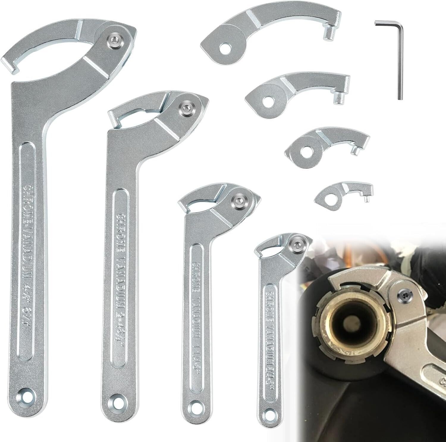 8 Pack Adjustable Hook C Pin Spanner Wrench Tool Set Nut Wrench 3/4″ to 6-1/10″