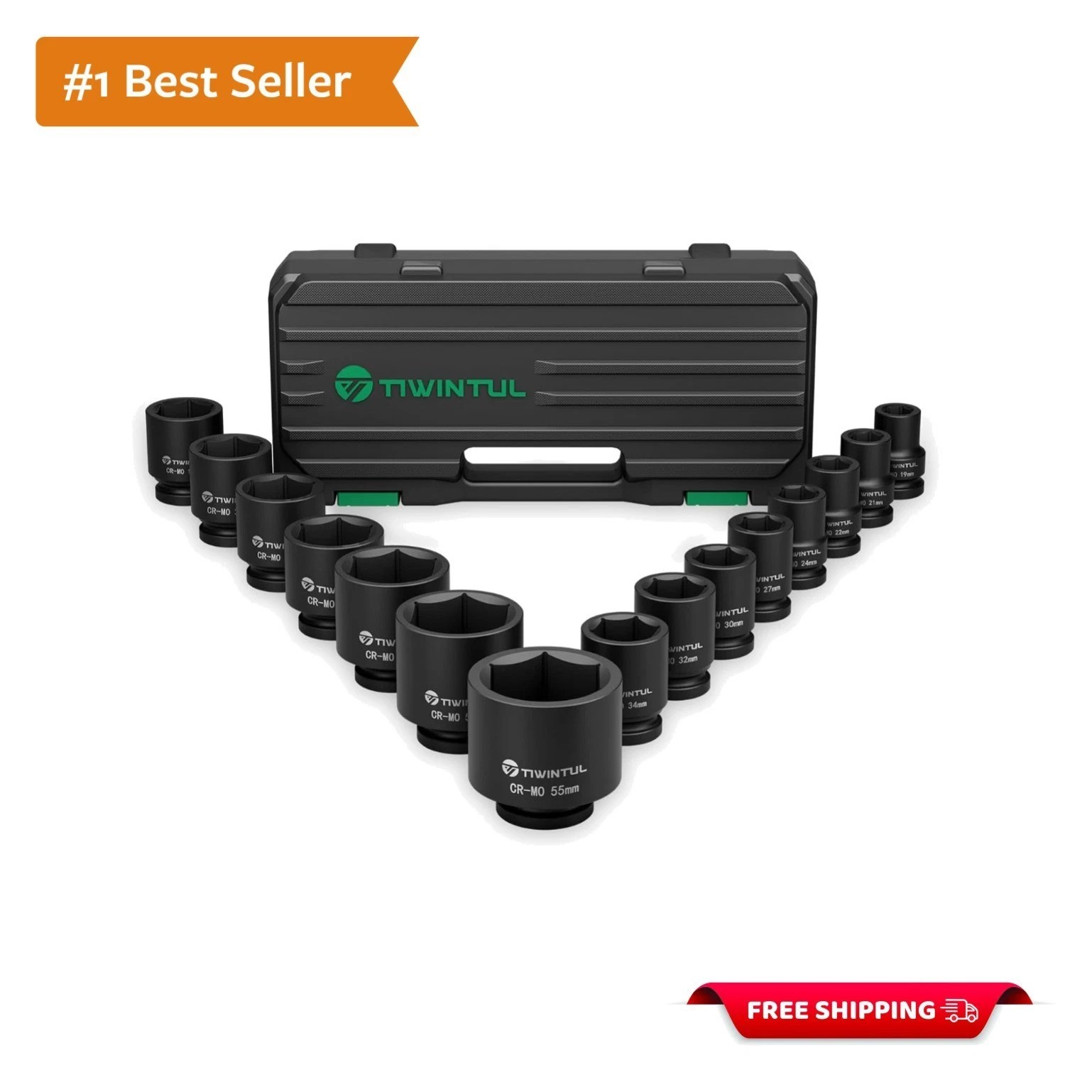 3/4 Inch Drive Impact Socket Set, 15 Pieces Heavy Duty 6-Point CR-MO Steel Im…