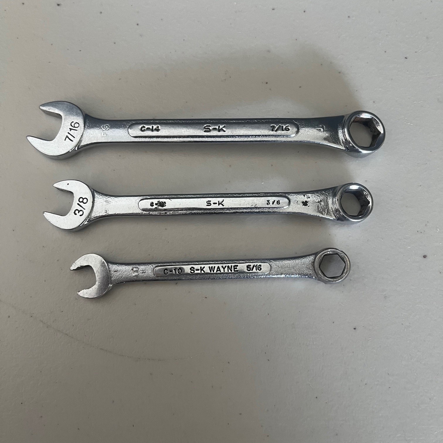 SK Tools 3 Piece 5/8 C-10, 3/8 C-12, 7/16 C-14, Combination Wrenches USA