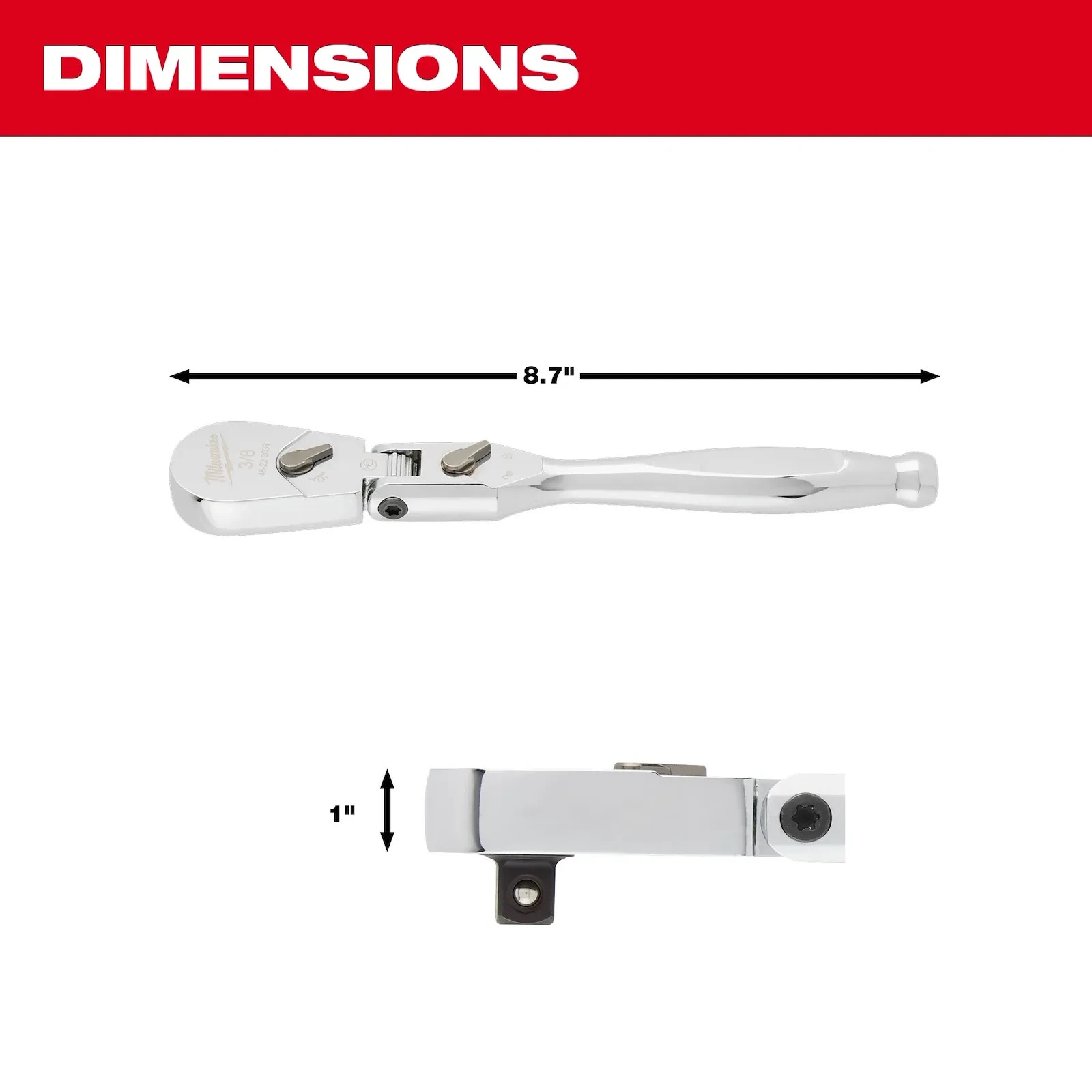 Milwaukee 3/8 Drive 9 Inch Flex Head Ratchet with Lifetime Warranty New