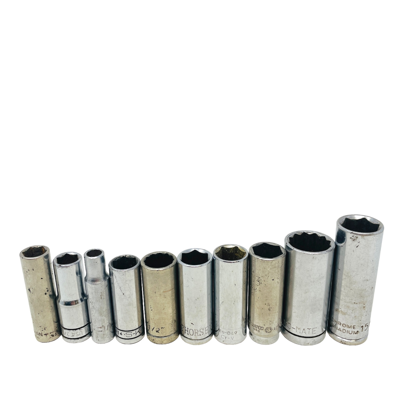 10 Pcs Craftsman, SK and Assorted 43577, 3/8, 1/2, 3/8 in Drive Deep Socket Set