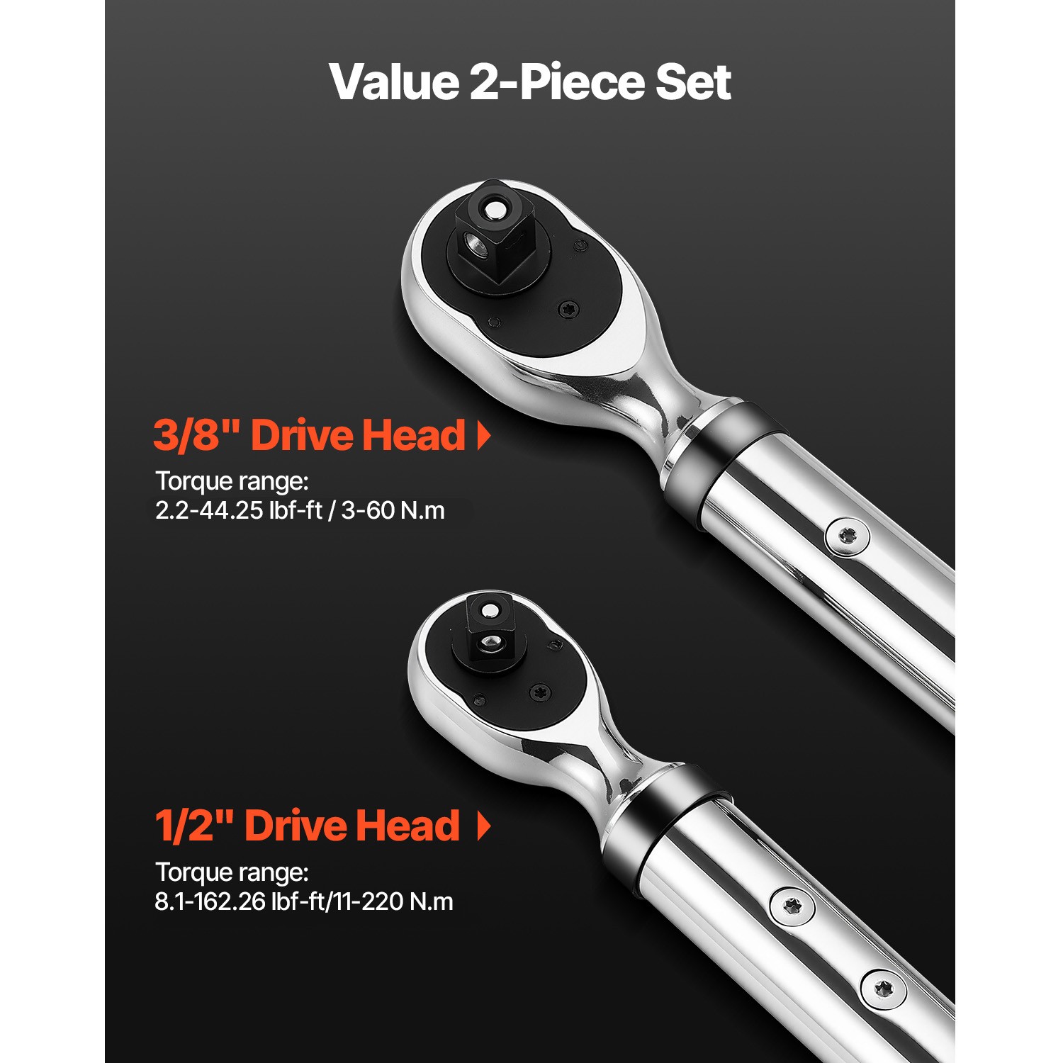 Uimoso Electronic Torque Wrench Set 2Piece 1/2 & 3/8″ Drive 72-Tooth LED Display
