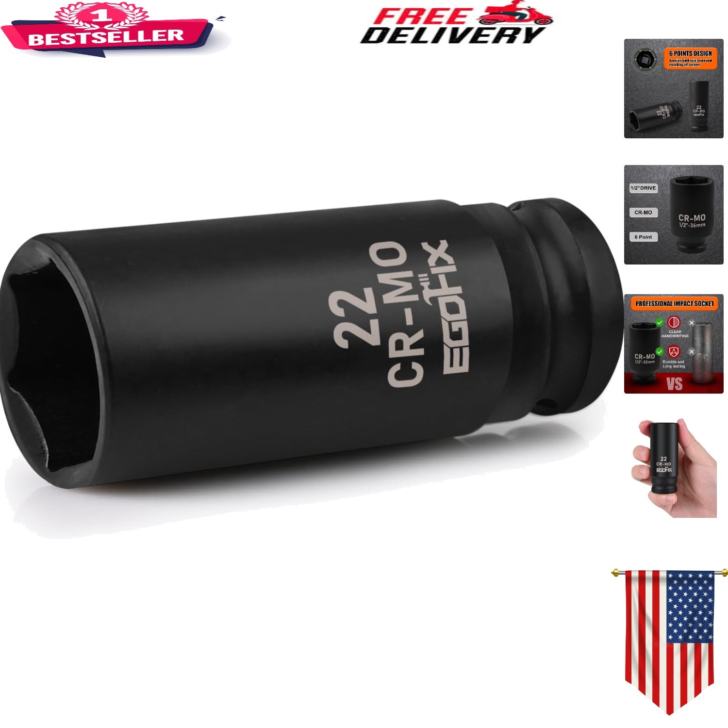 Durable 22mm 1/2” Drive Deep Impact Socket – Professional-Grade CR-MO Material