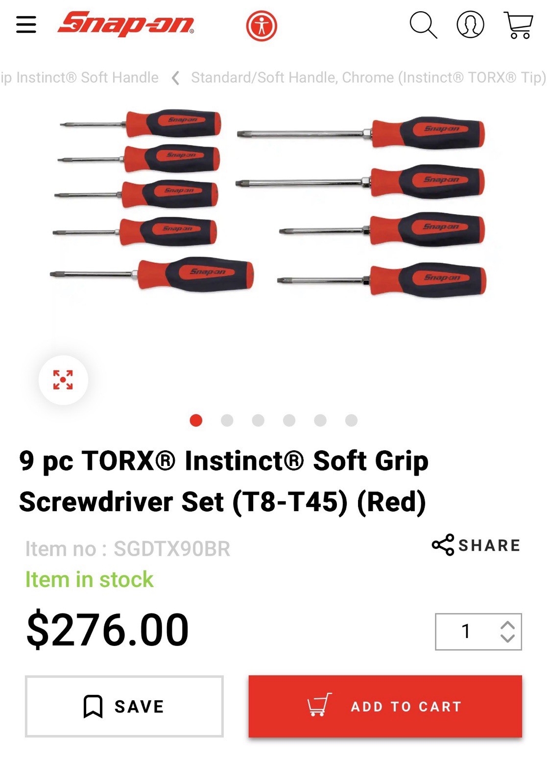 9 Piece Red Torx Snap On Set