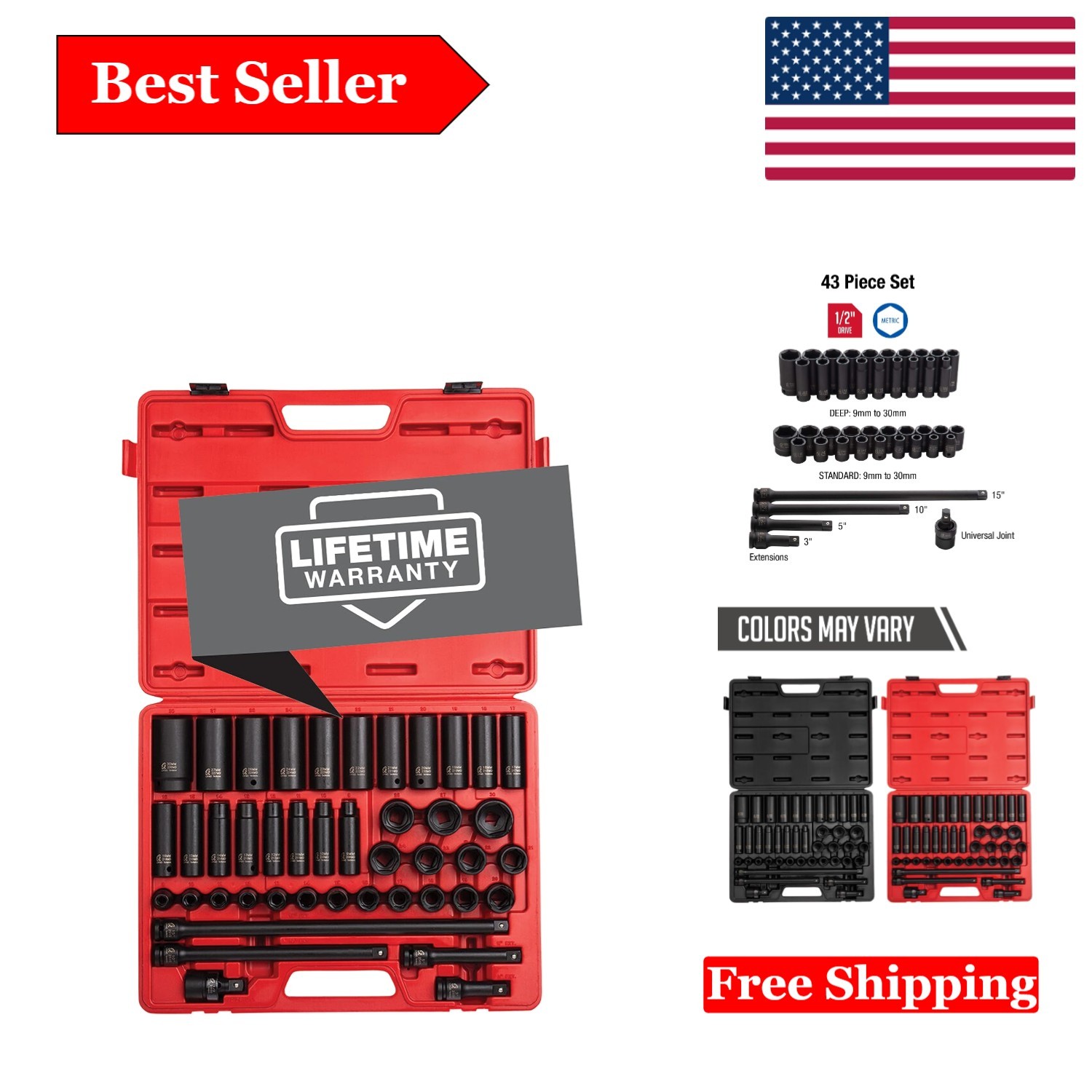 Sunex 43-Piece 1/2″ Drive Impact Socket Set