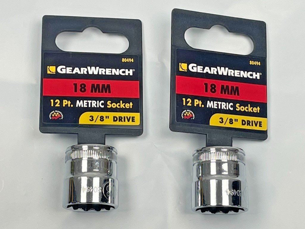 18mm GearWrench 3/8″ Drive, Short Well Polished Socket 12 point ; 2 pack