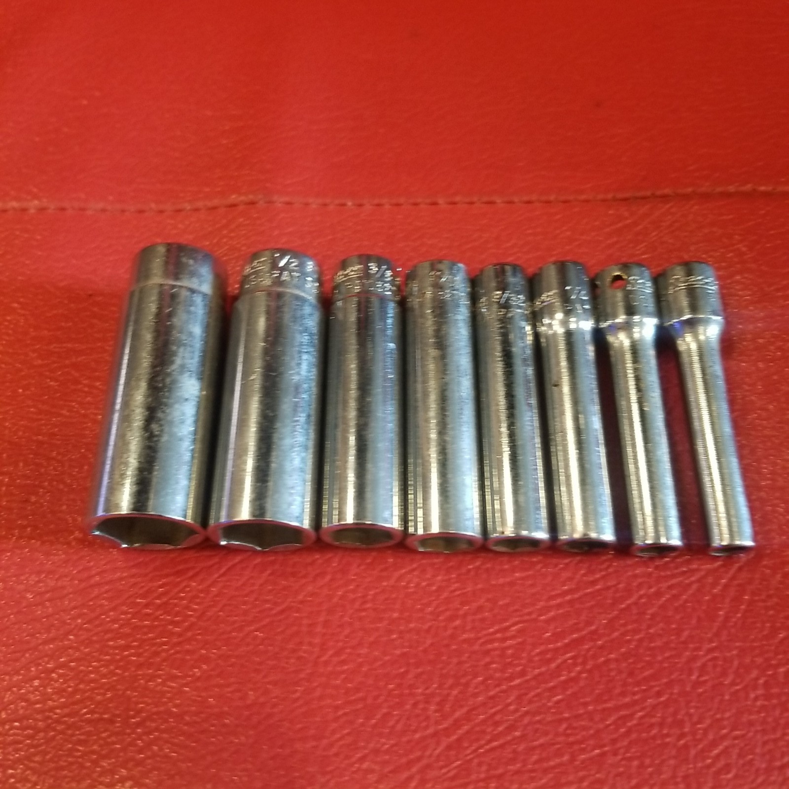 Snap-On 1/4 Drive 6Pt SAE Deep Socket STM* Set. Missing 11/16 & 7/16. 8 Pieces