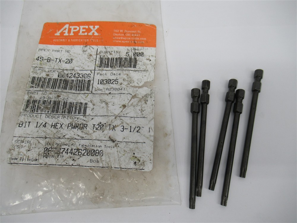 Apex 49-B-TX-20 , T20 x 3-1/2″ Torx Power Drive Bit (PK 5)