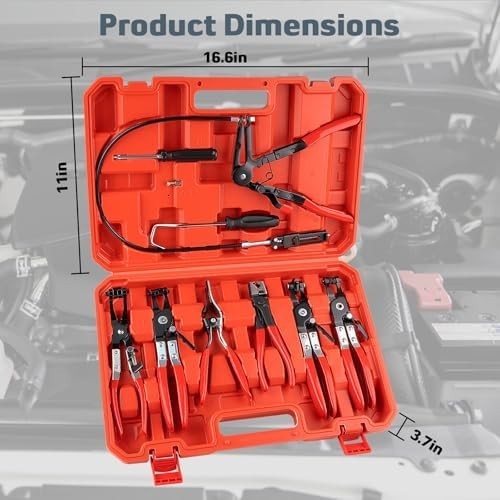 9Pc Hose Clamp Clip Remover Pliers Long Reach Kit Fuel Water Hose Tool