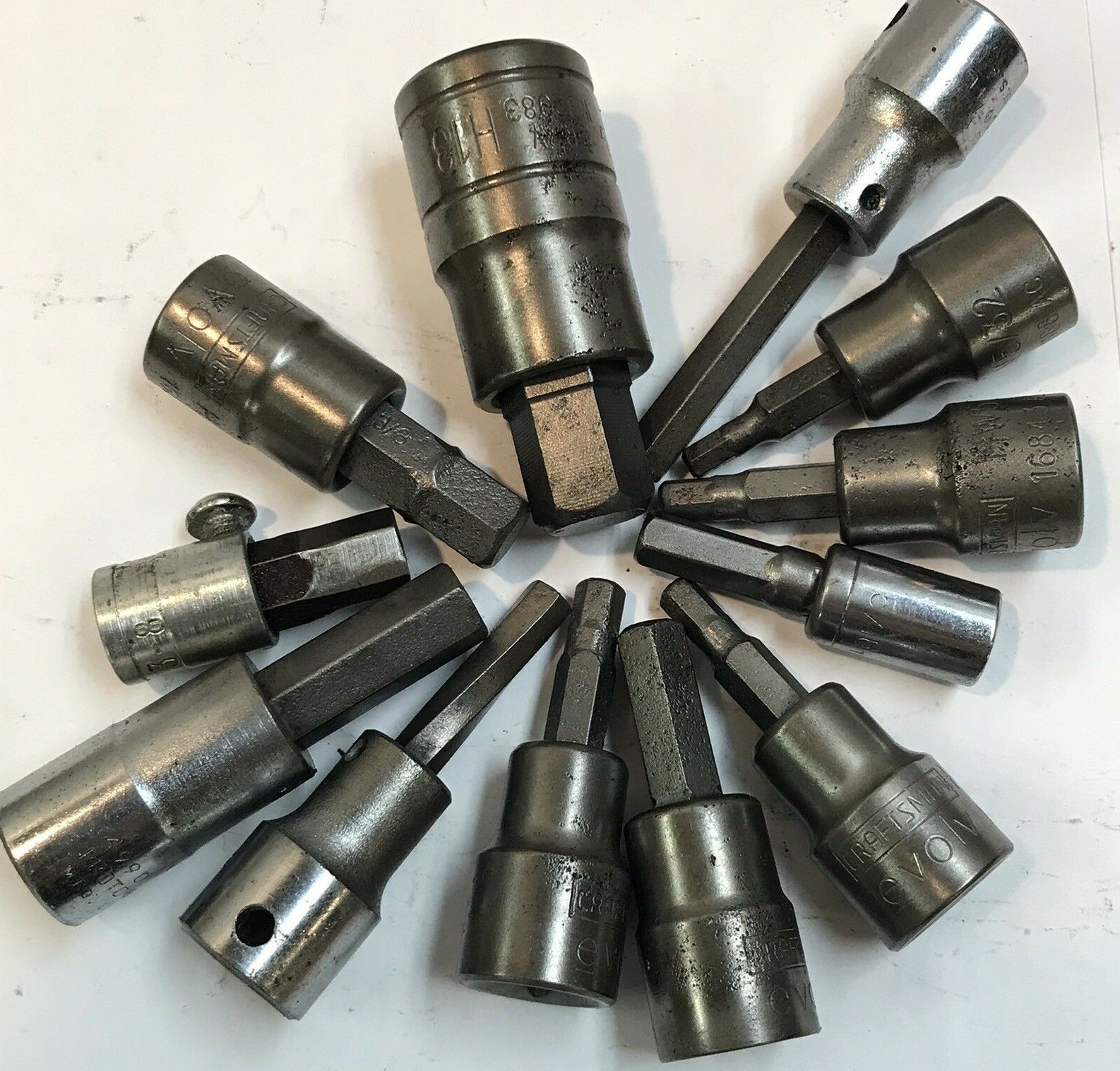 Lot Of 12 Allen Hex Sockets Craftsman Proto and others 1/2″ & 3/8″