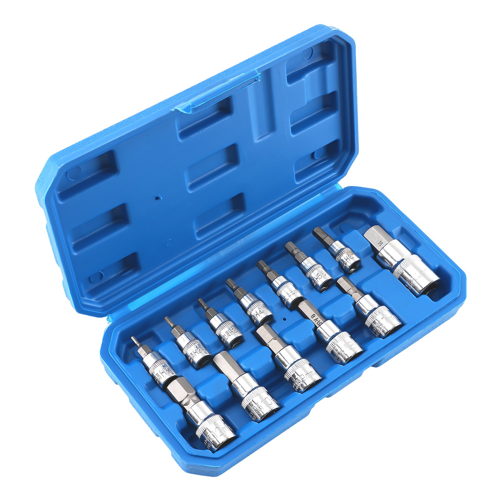 13Pc Hex Bit Socket Set Metric 1/4 3/8 1/2 Drive CRV 2mm-14mm w/ Case