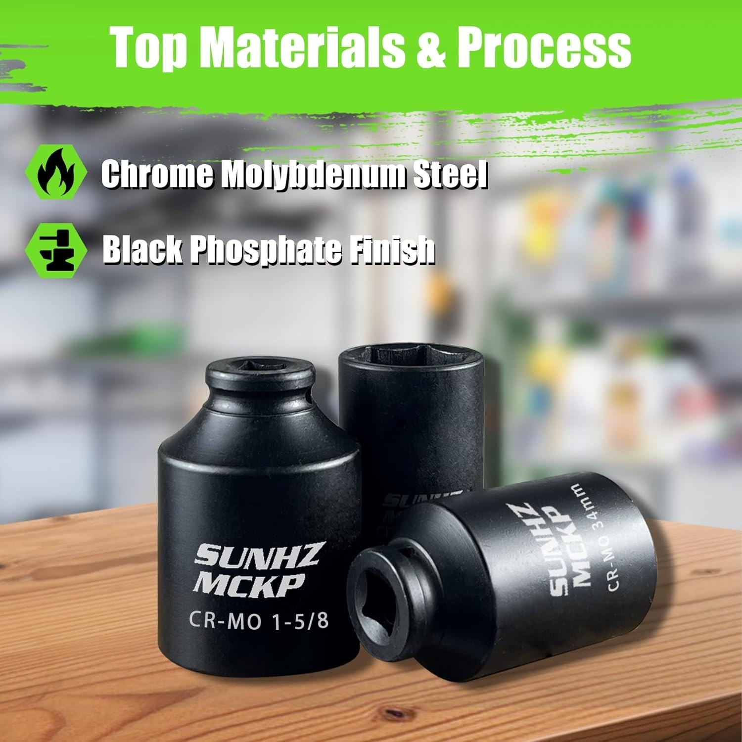 Chrome Molybdenum Steel Deep Impact Socket Set with Corrosion-Resistant Finish