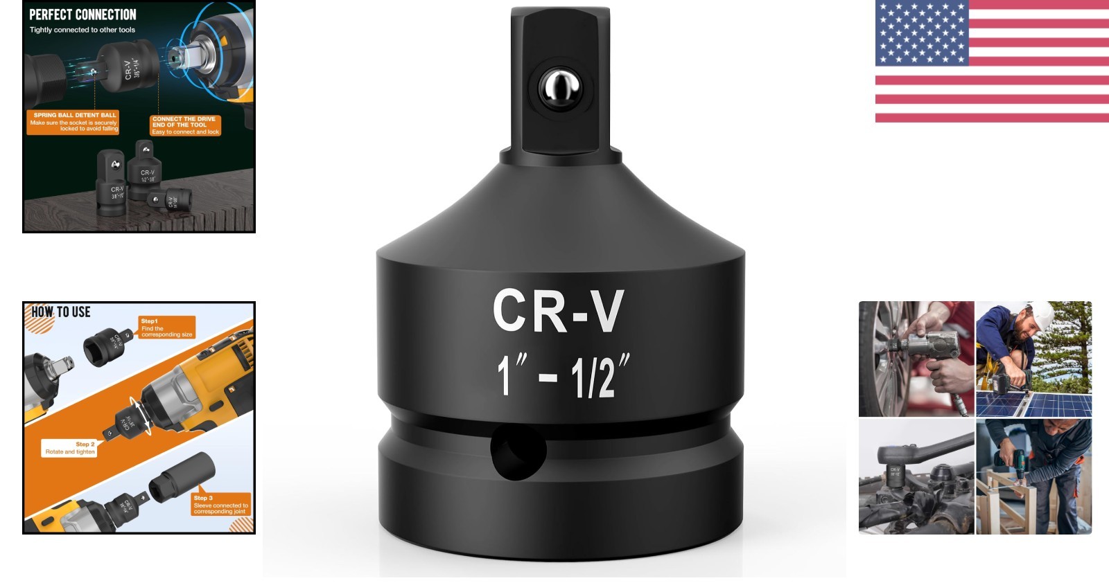 Chrome Molybdenum Steel Impact Adapter Set 1″ Female to 1/2″ Male Conversion