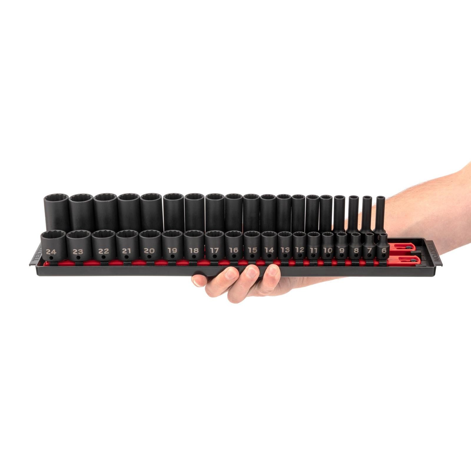 Tekton SID91219 3/8″ Drive 12-Point Impact Socket Set, 68-Piece