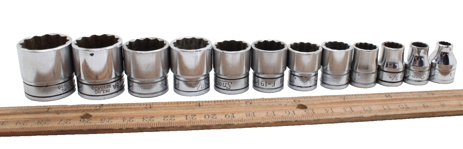 Snap-on F081 – F281 1/4-7/8″ 3/8″ Drive 12 Point 12 Piece SAE Chrome Set USA