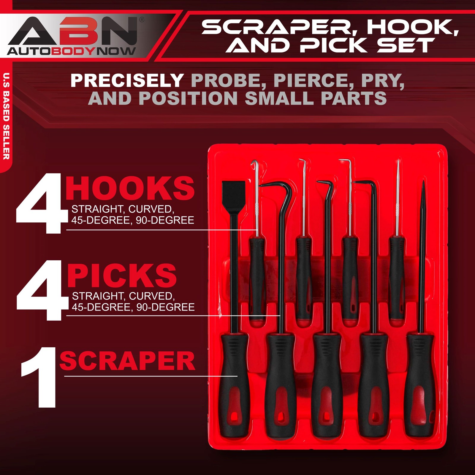 ABN Precision Scraper Hook and Pick 9-Piece Set 6.5” Inch and 10” Inch Tools