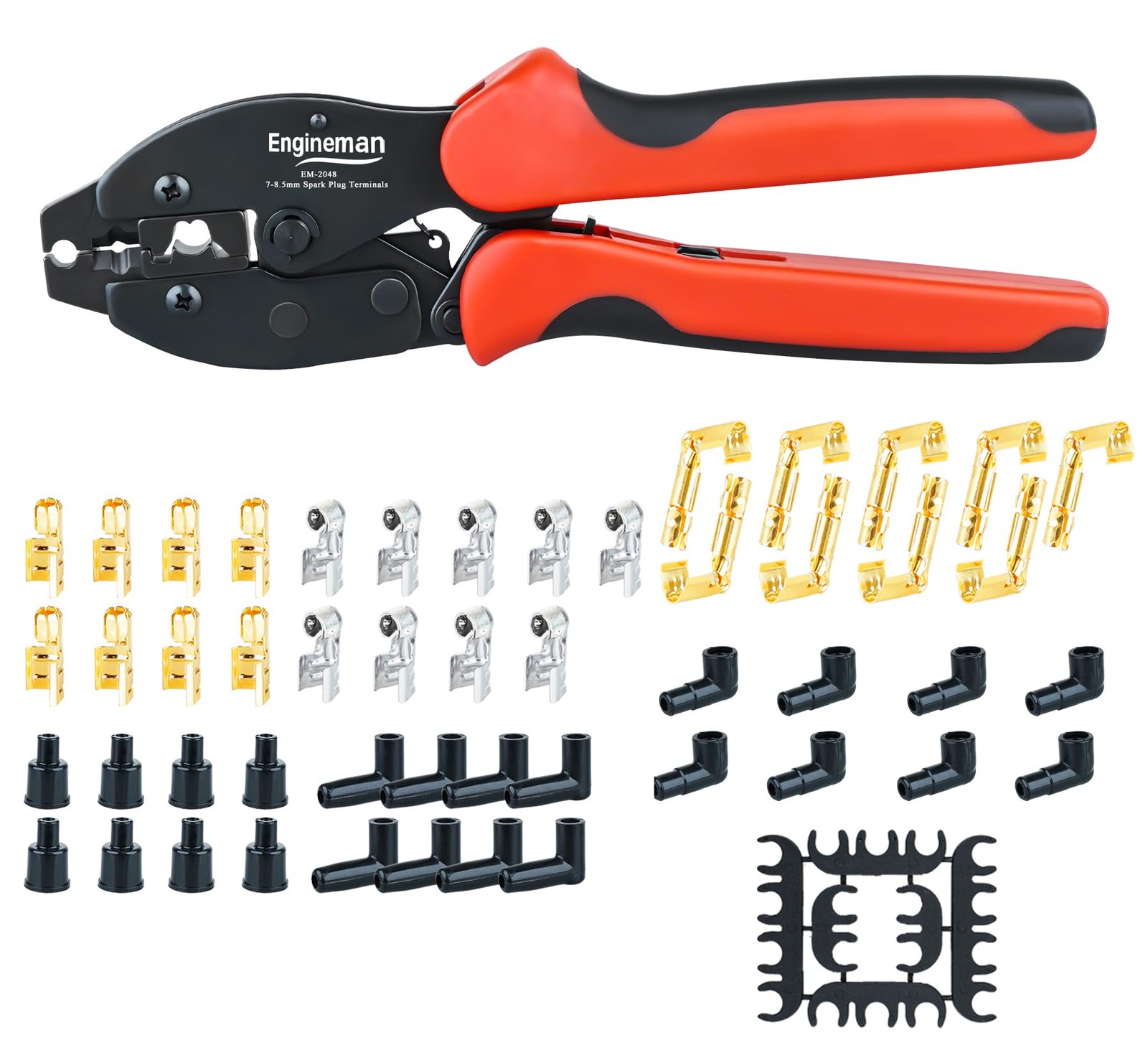 ENGINEMAN Spark Plug Wire Crimping Tool Kit, Ratchet Black and Red