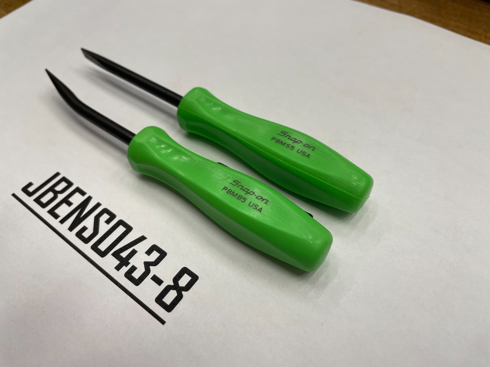 Snap-on Tools USA NEW 2pc GREEN 5″ Length Straight & Bent Mini Pocket Prybar Set