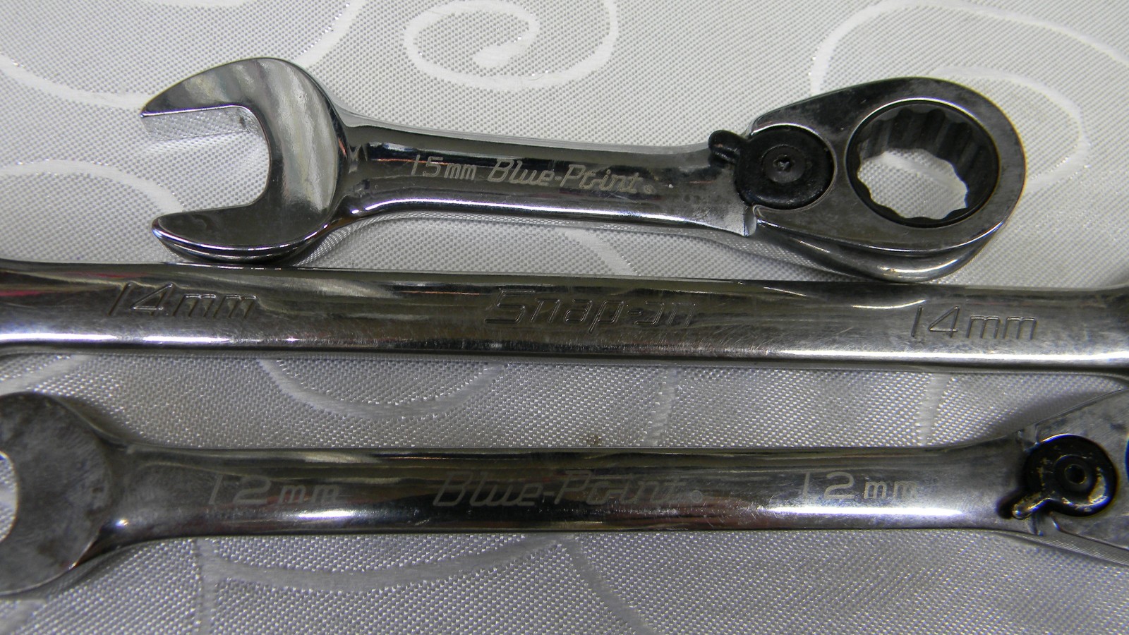 SNAP-ON/BLUE-POINT 3PC METRIC 12PT RATCHETING COMBINATION WRENCH SET 12, 14,15MM