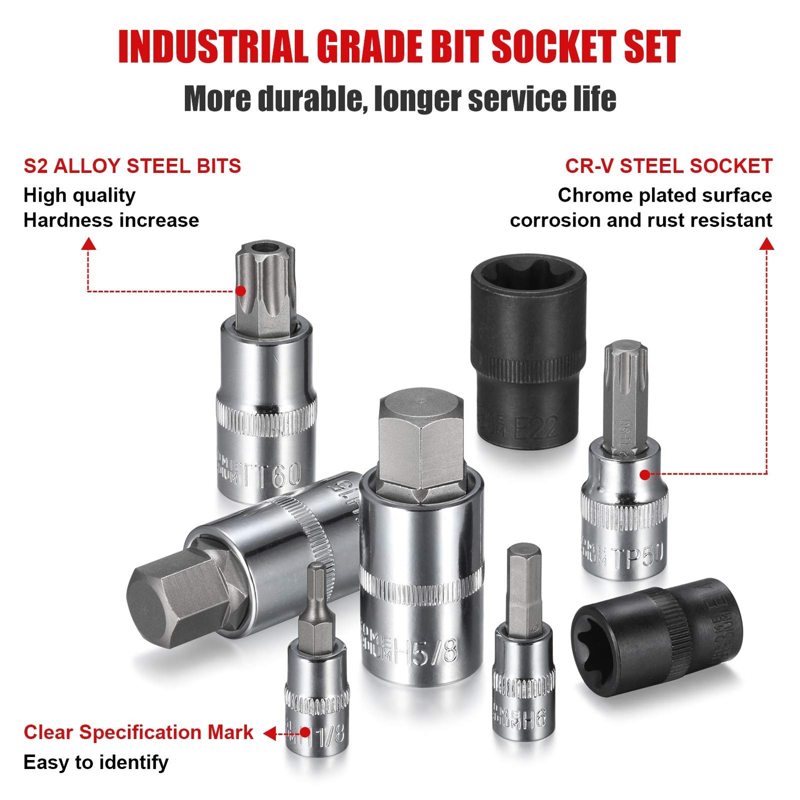 92-Piece Allen and Torx Bit Socket Set, 1/4″ 3/8″ and 1/2″ Drive Torx/Tamper …